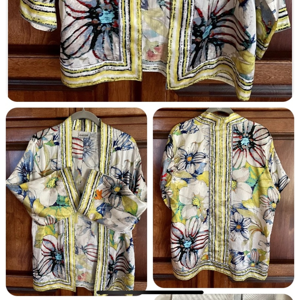 Chico’s silk multi colored springs jacket size 3